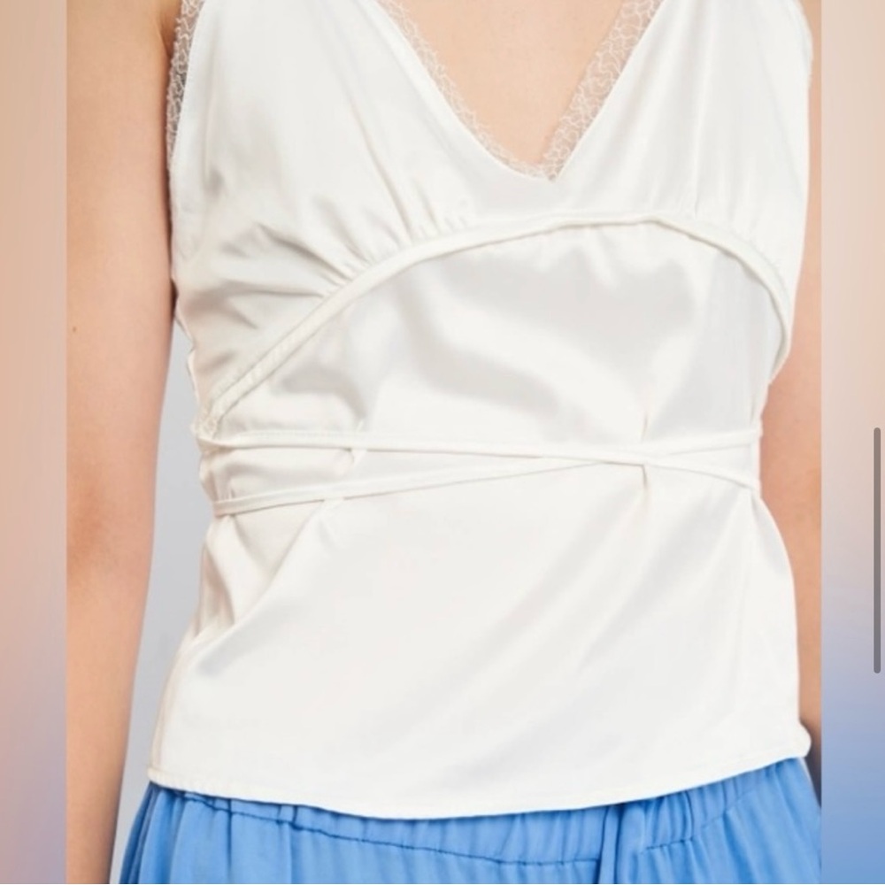 Zara white lace cross strap slip top